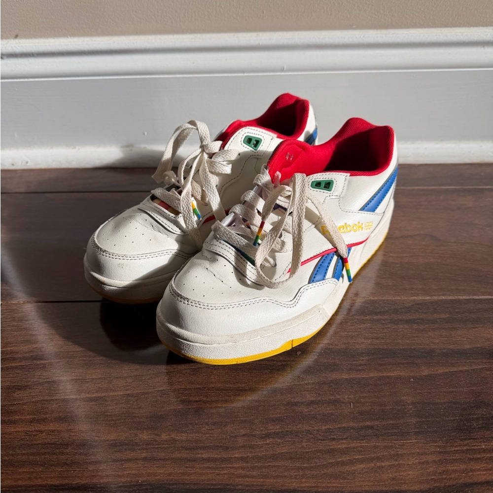 Reebok Kids White Sneakers with Blue, Red & Yellow Accents